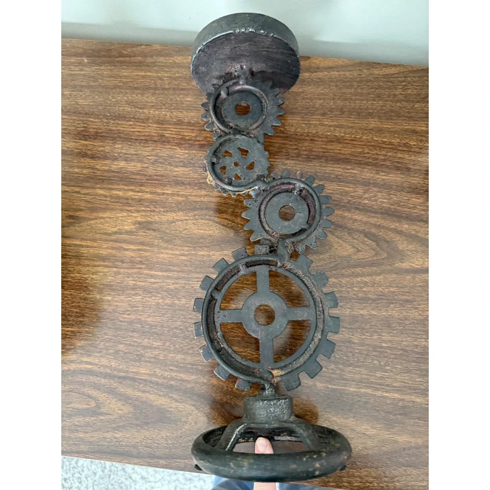 Industrial Gear Cog Candlestick Holder‎ Rustic Metal Decor